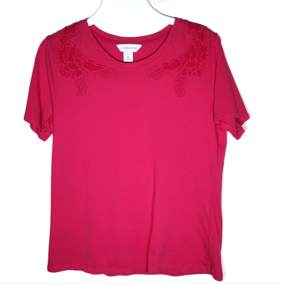 Pink Liz Claiborne shortsleeve blouse M medium women's casual top
